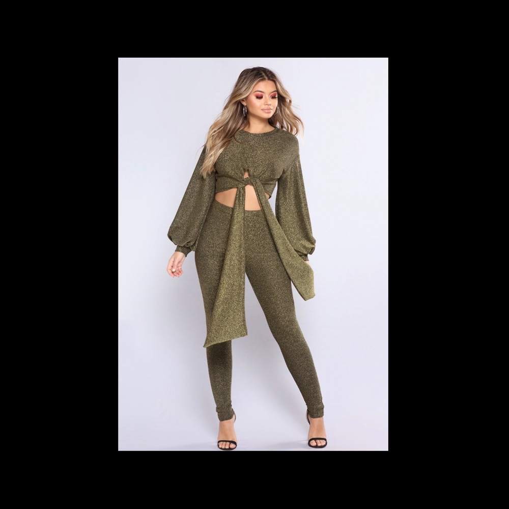 Gold Sparkle Two Piece Pants Set Fashionnova